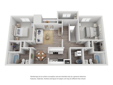 Floor plan for 2 beds, 2 baths, 1150 sqft
